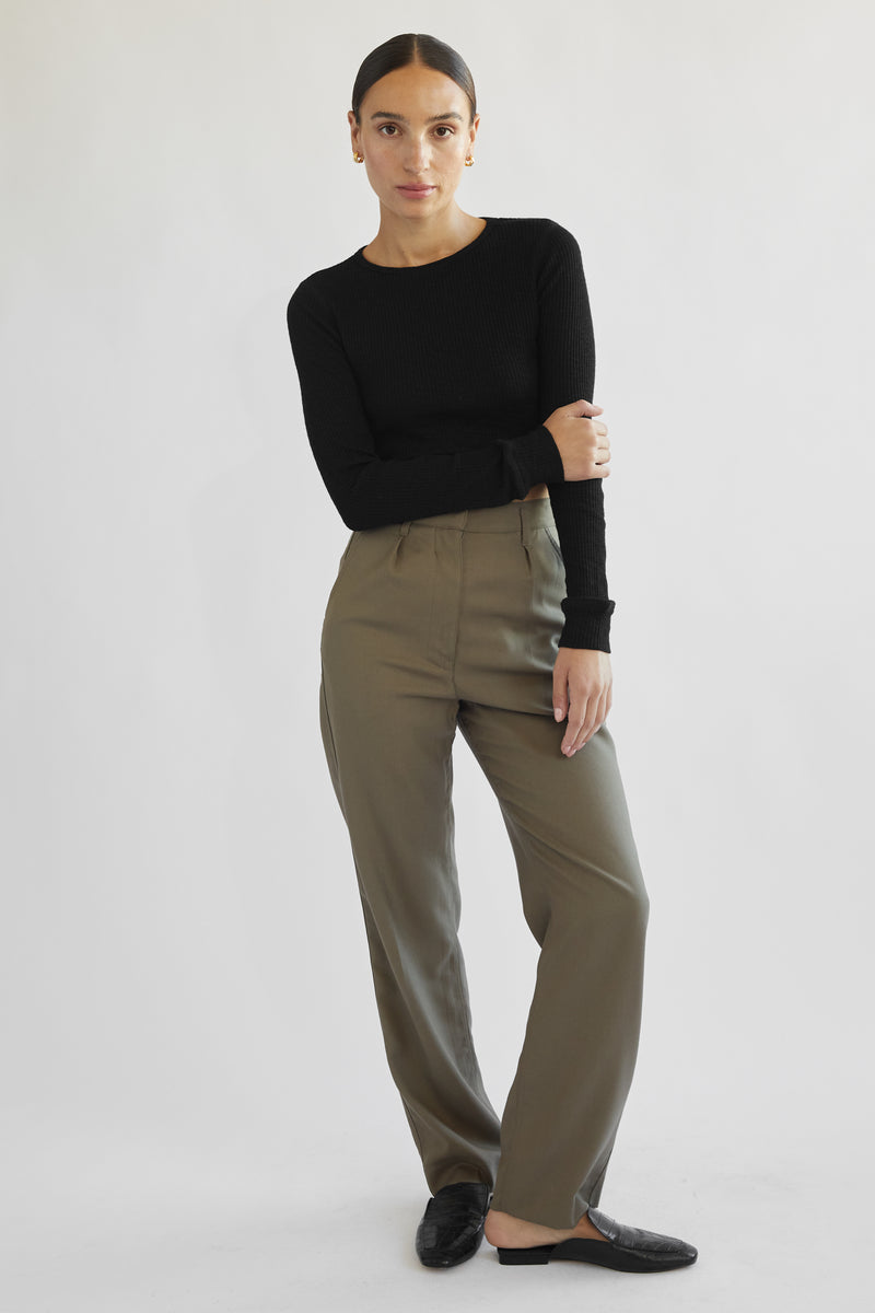 High Waisted Straight Leg Trousers - Almina Concept