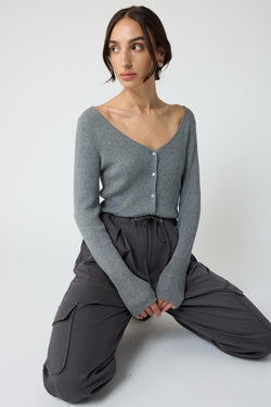 Cropped V Neck Cardigan