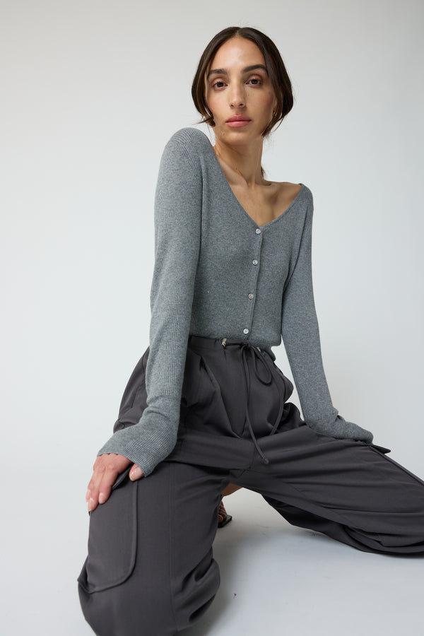 Cropped V Neck Cardigan