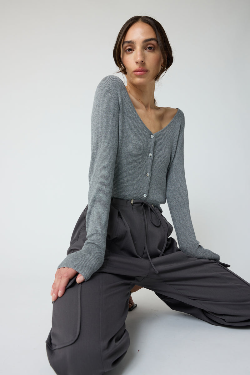 Cropped V Neck Cardigan