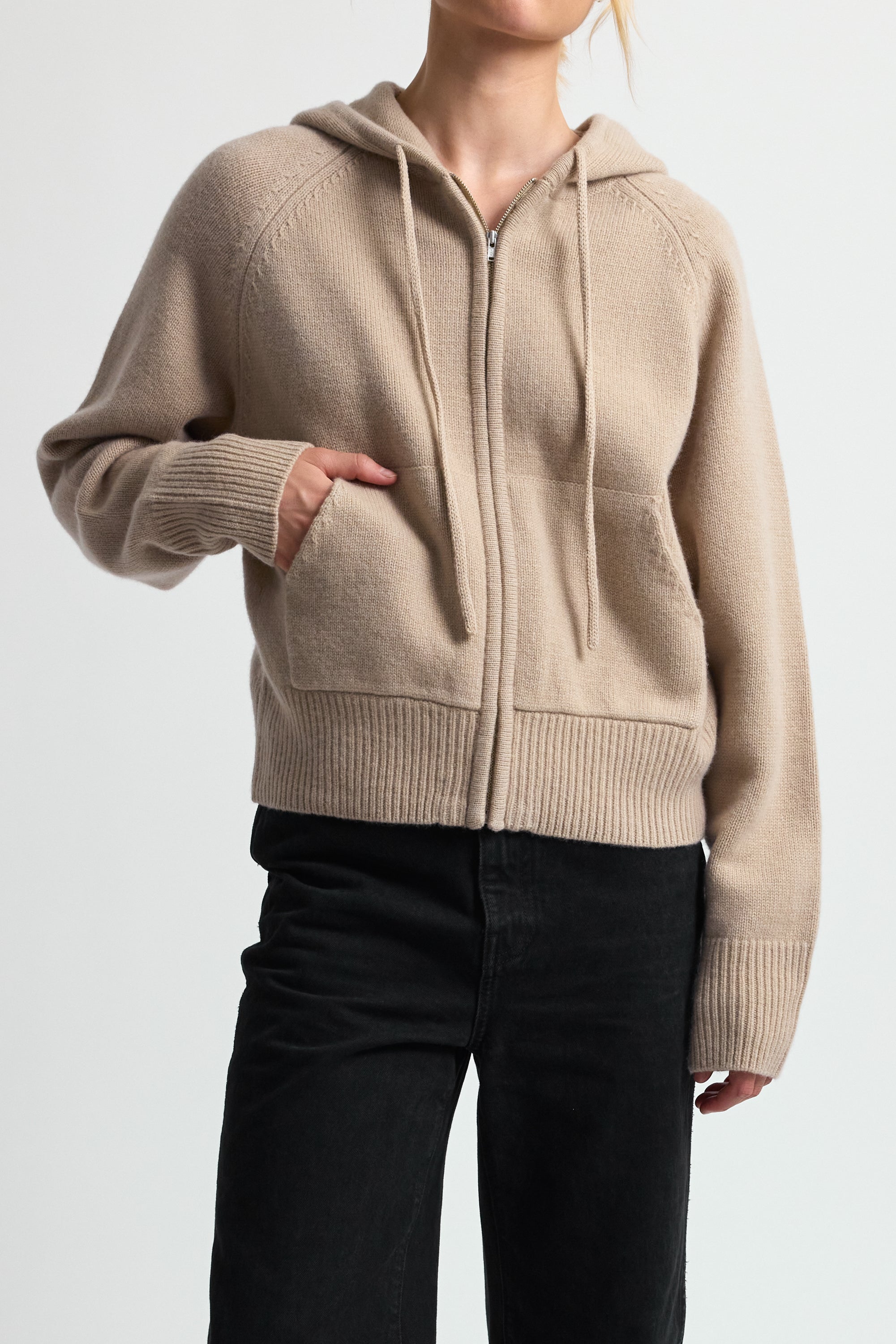 Wool Hoodie Zip Up Sweater - Almina Concept 