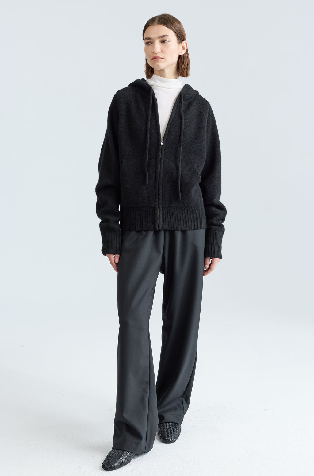 Wool Hoodie Zip Up Sweater - Almina Concept 