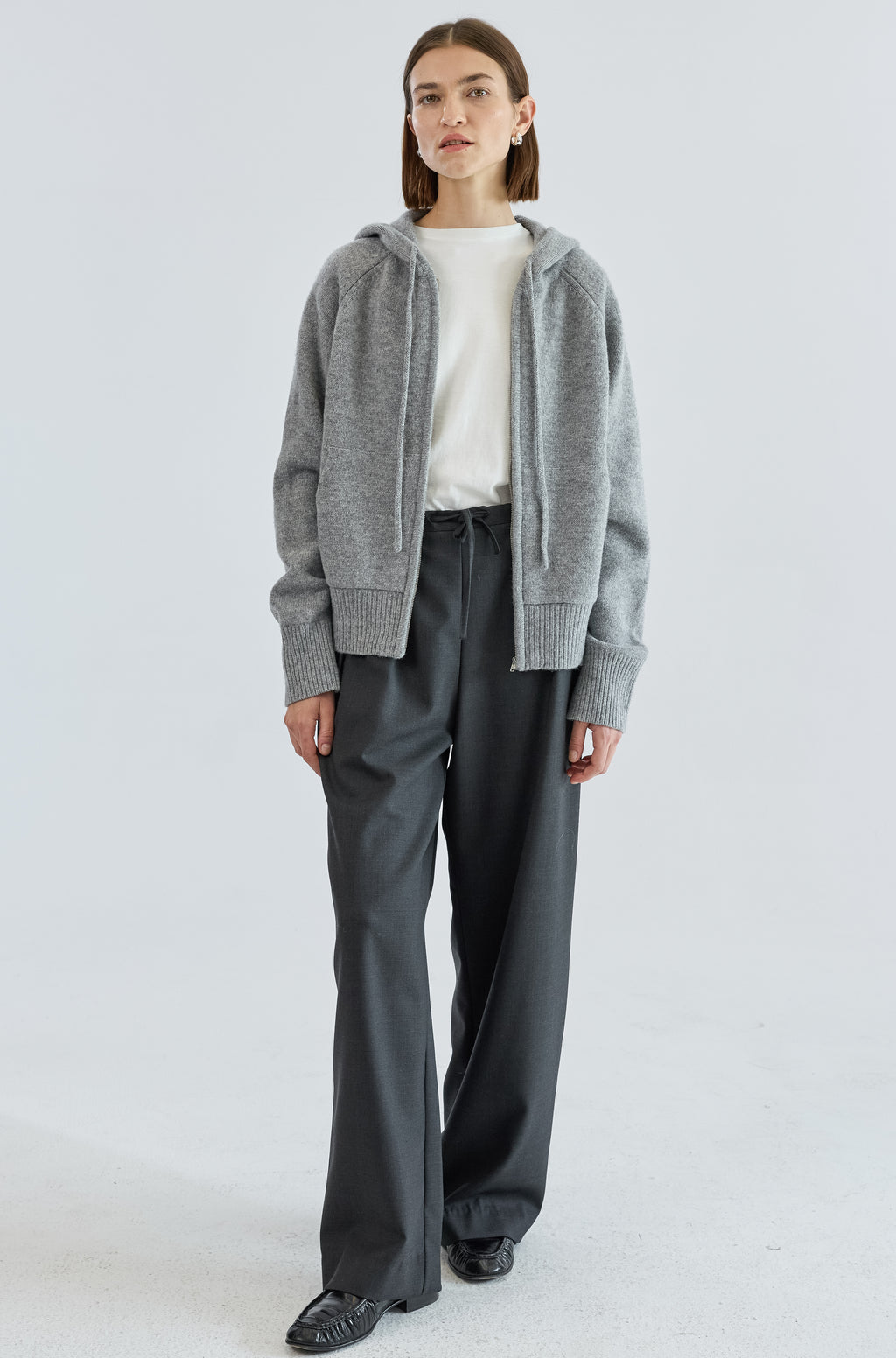 Wool Hoodie Zip Up Sweater - Almina Concept 