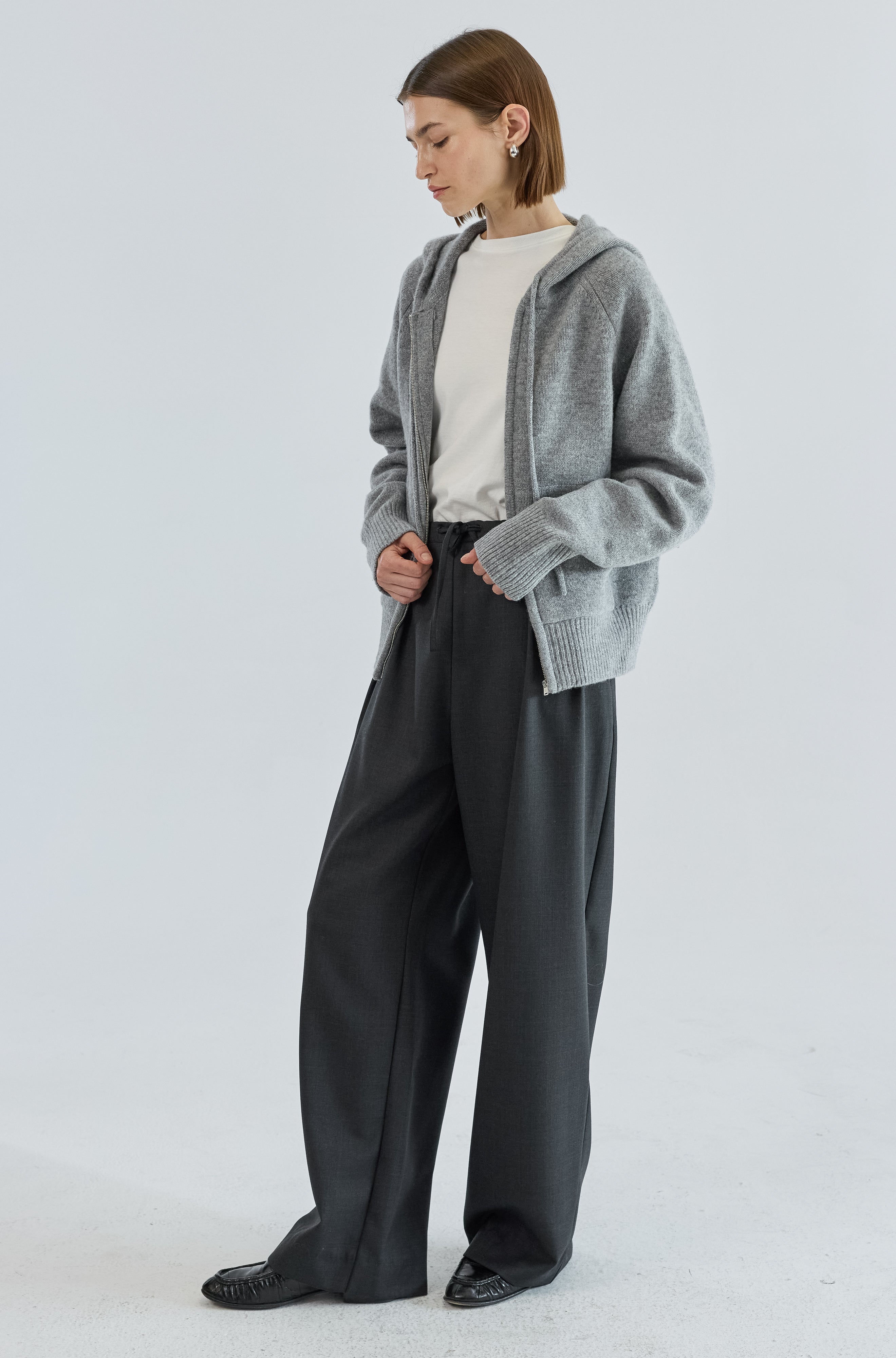 Wool Hoodie Zip Up Sweater - Almina Concept 