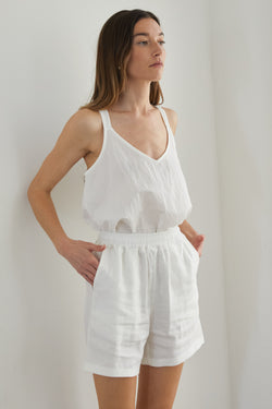 V Neck Linen Top - Almina Concept