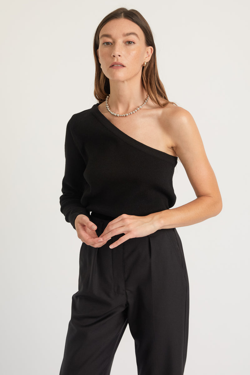 One Shoulder Long Sleeve Knit Top - Almina Concept