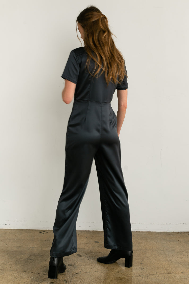 Short Sleeve Wide Leg Jumpsuit - Almina Concept