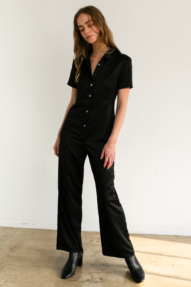 Short Sleeve Wide Leg Jumpsuit - Almina Concept