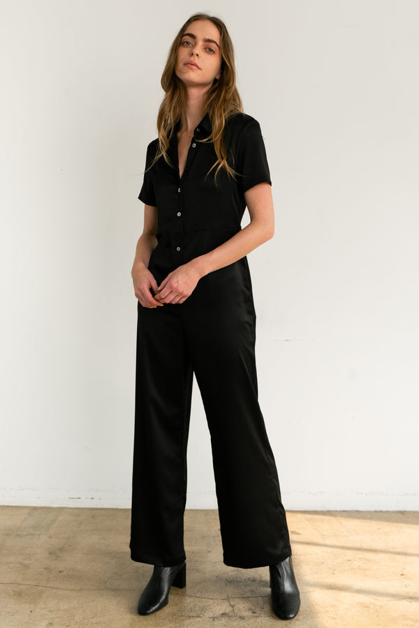 Short Sleeve Wide Leg Jumpsuit - Almina Concept